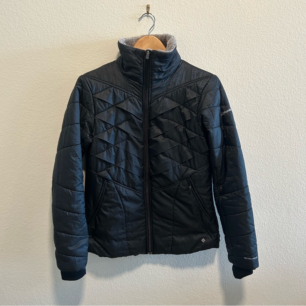 Columbia black and Ash Fleece Puffer down Jacket omniheat interchange
